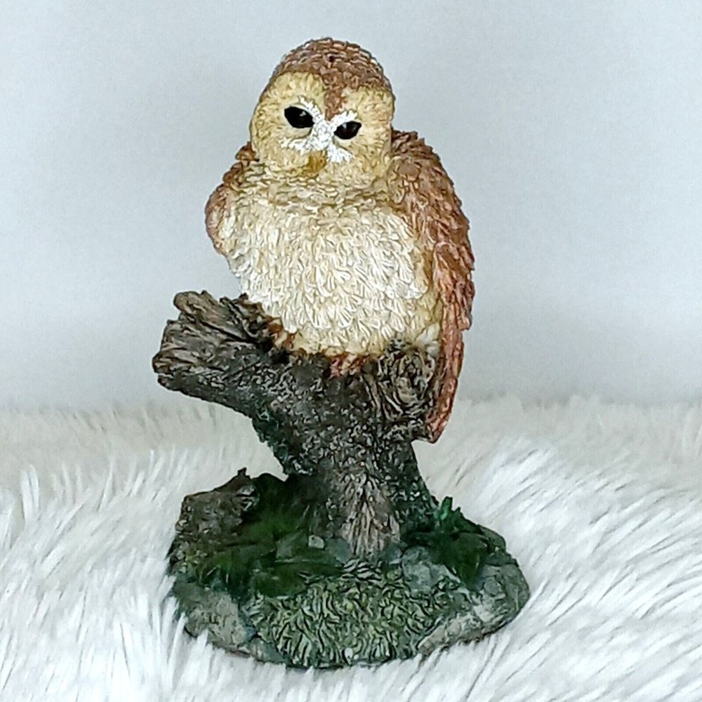 Herco Collection Resin Owl On Branch Figurine Home Decor Felt Bottom 4.5" x 3"